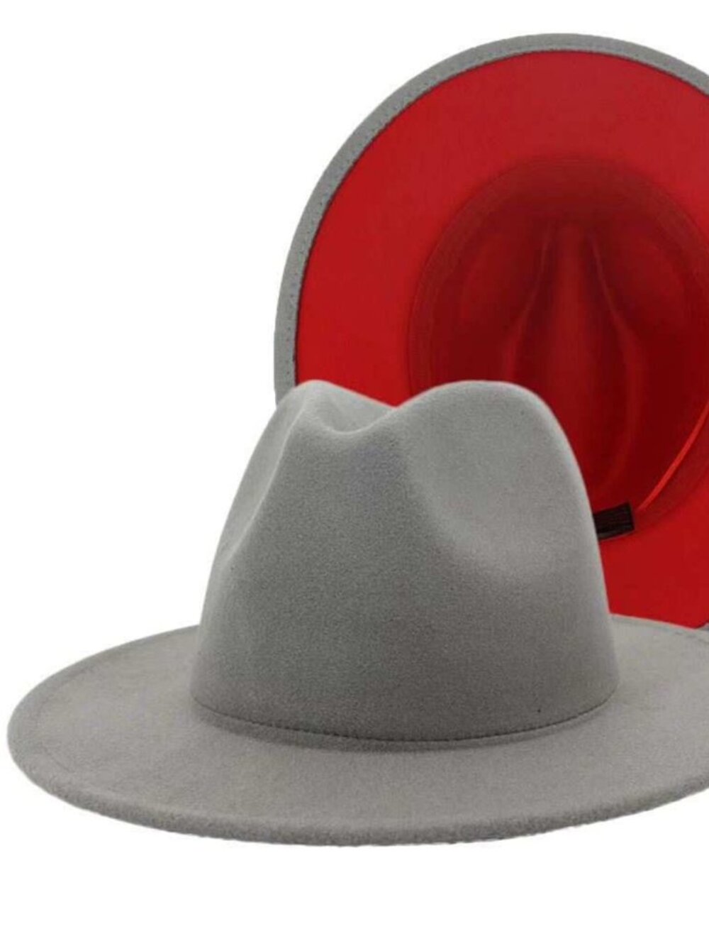 Heather Gray w/ Red Bottom | Wide Brim Panama Felt Fedora Hat